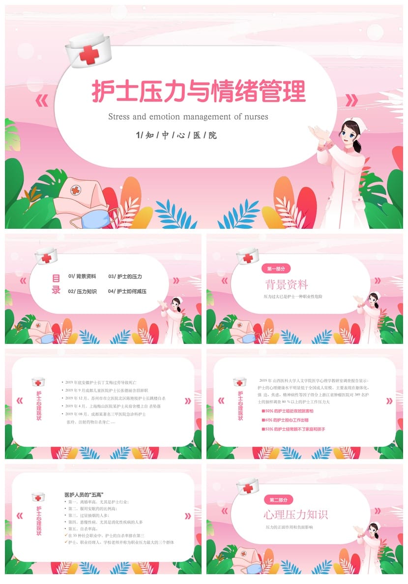 护士情绪管理PPT模板 医护心理健康培训课件素材 - 第1页预览