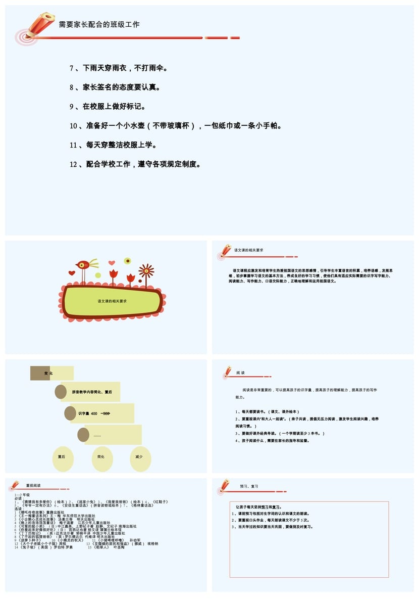 一年级新生入学家长会PPT课件模板 小学主题班会电子文档 - 第7页预览