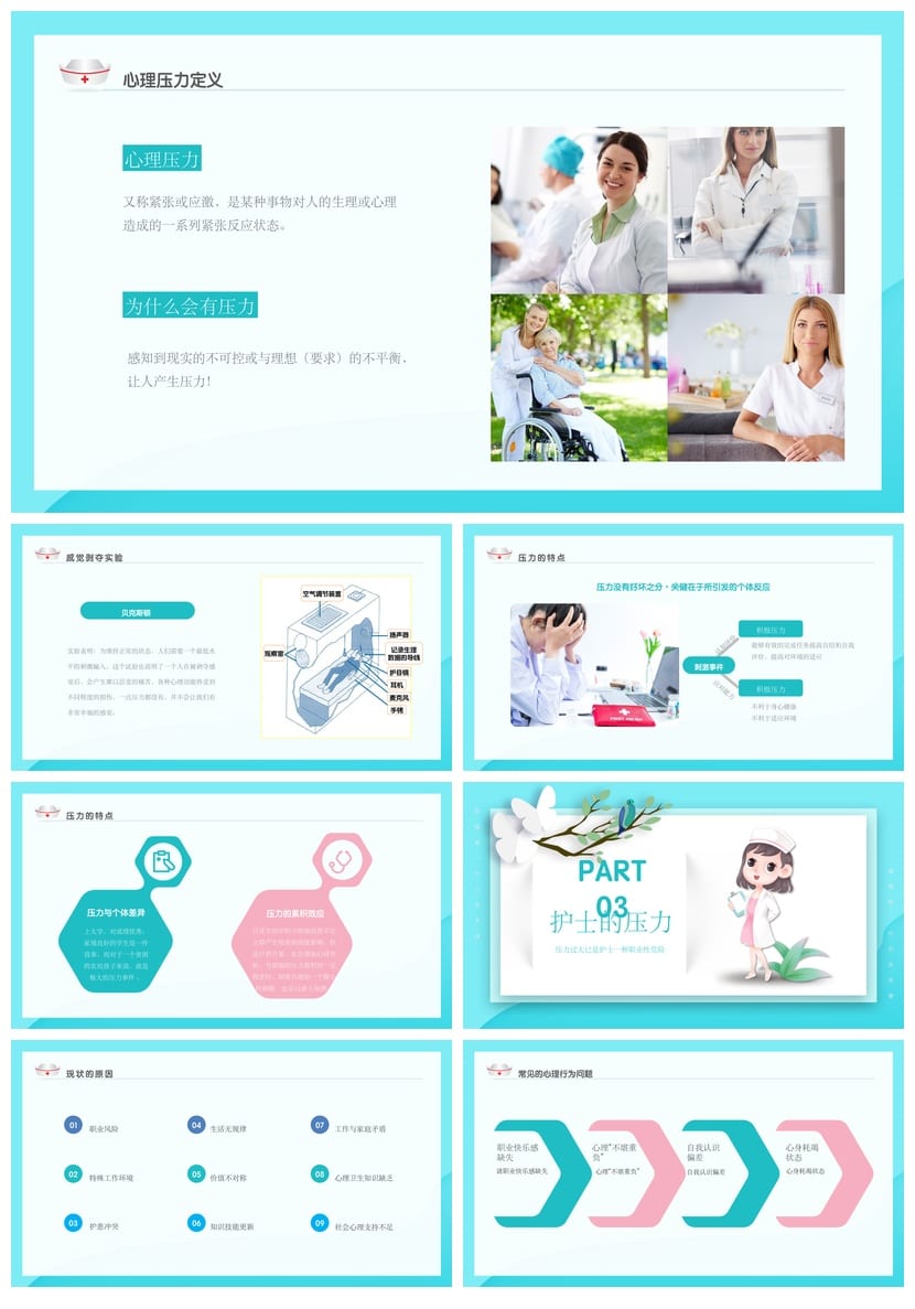 护士情绪管理PPT模板 护理人员心理健康培训课件素材 - 第2页预览