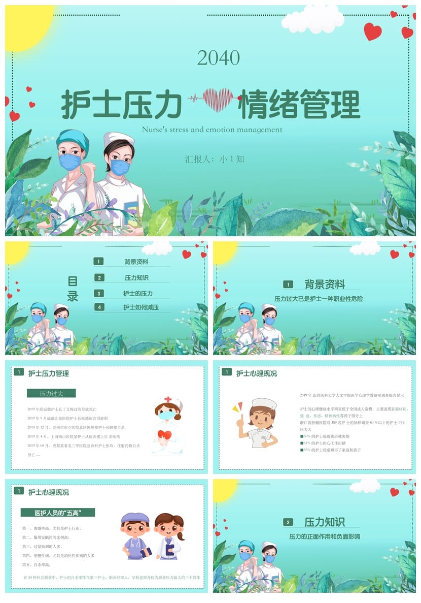 护士情绪管理PPT模板素材 医护课件培训减压心理疏导ppt电子 - 第1页预览