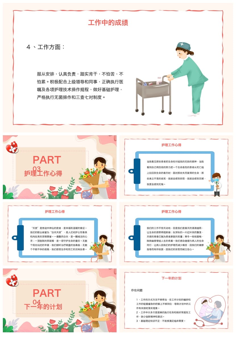 护士护理工作总结PPT模板 个人述职竞聘报告素材 - 第3页预览