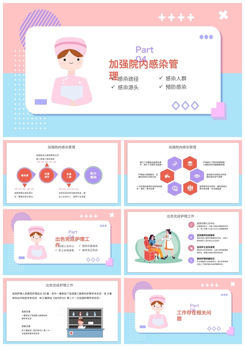 护士护理工作总结PPT模板 述职报告竞聘课件素材 - 第3页预览