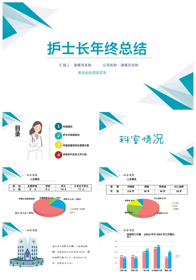 护士护理工作总结PPT模板 述职报告 科室年终汇报素材 - 第1页预览