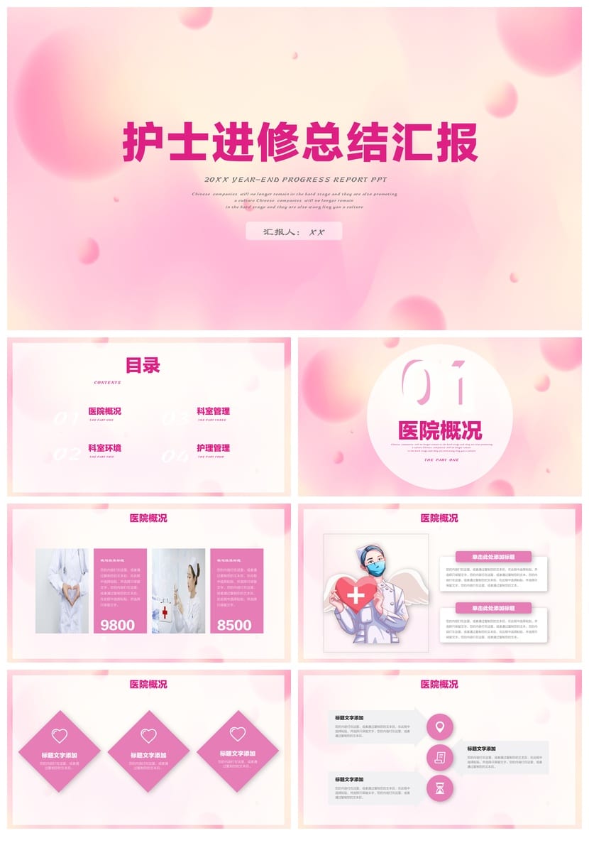 护士进修汇报PPT模板 护理工作年终总结素材范文 - 第1页预览