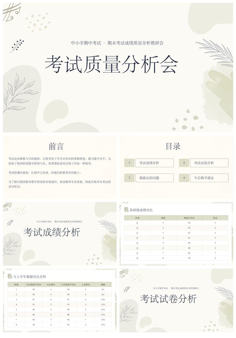 考试质量成绩分析PPT模板 教学评价与班级数据分析课件素材 - 第1页预览