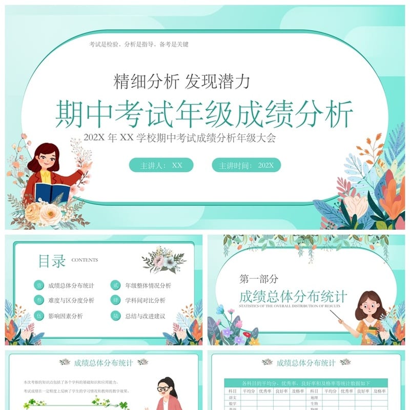 考试质量成绩分析PPT模板 教学课件数据分析素材pptx - 小学PPT 模板