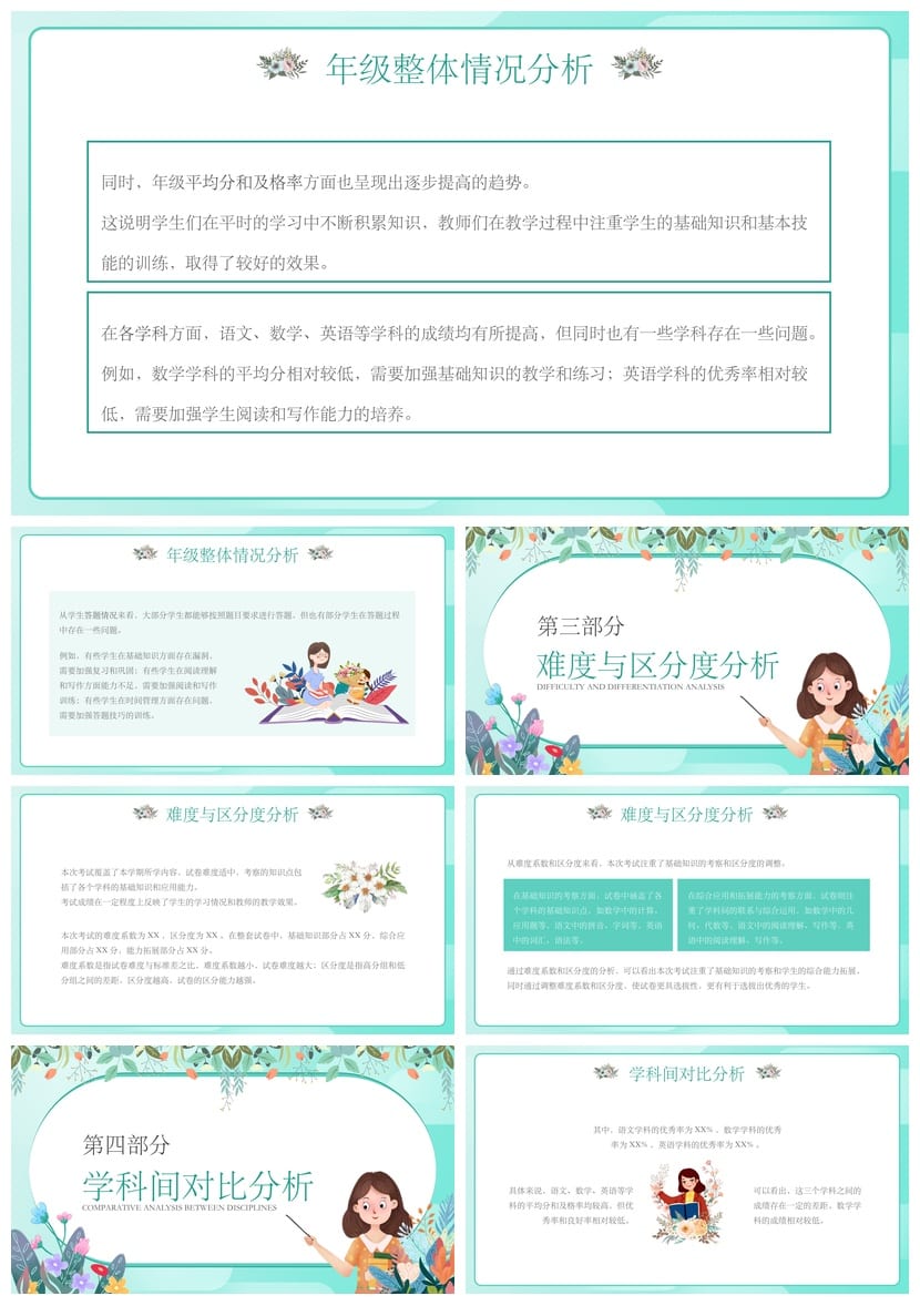 考试质量成绩分析PPT模板 教学课件数据分析素材pptx - 第2页预览