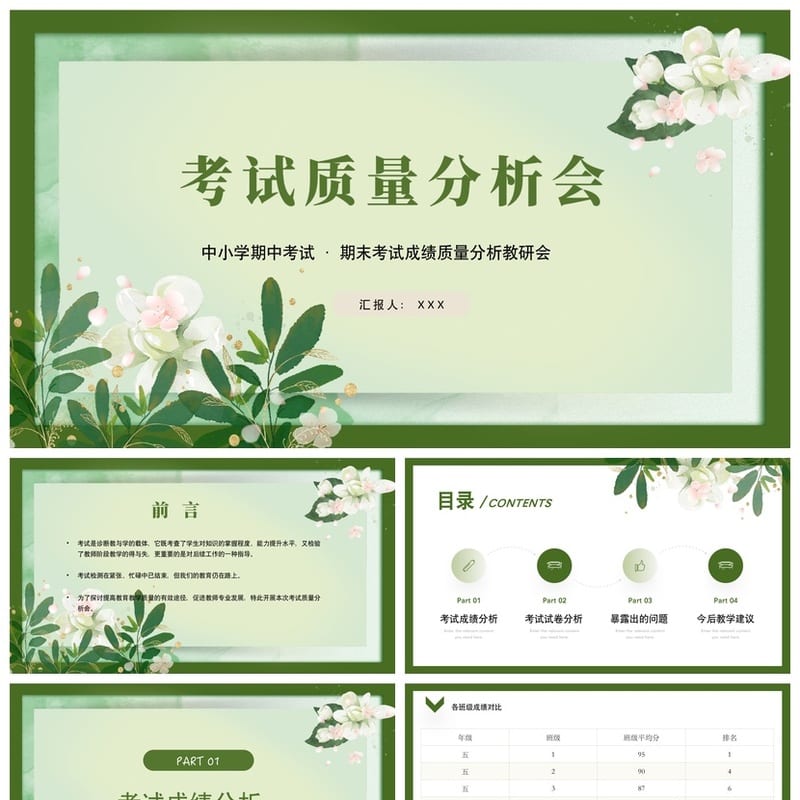 考试质量成绩分析PPT模板 学生教师期中期末总结汇报素材 - 小学PPT 模板