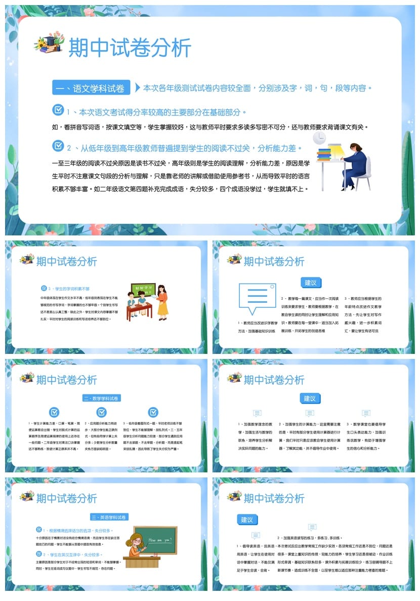 考试质量成绩分析PPT模板 学科评估报告课件素材pptx - 第2页预览