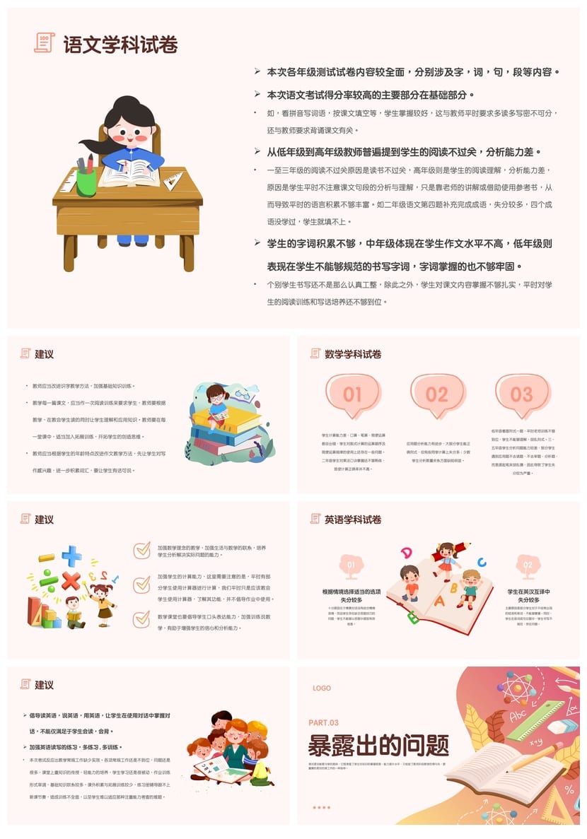 考试质量成绩分析PPT模板 教学评估数据图表素材pptx - 第2页预览