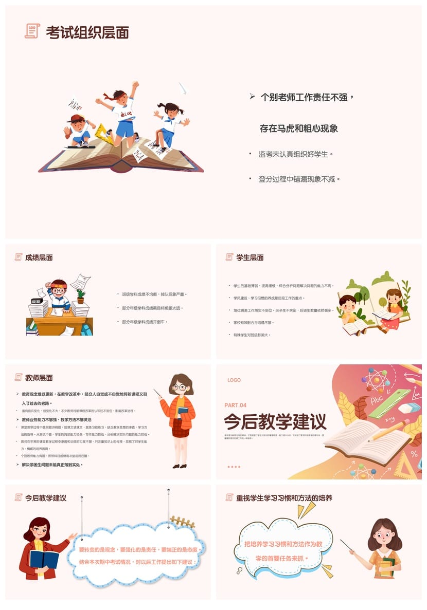 考试质量成绩分析PPT模板 教学评估数据图表素材pptx - 第3页预览