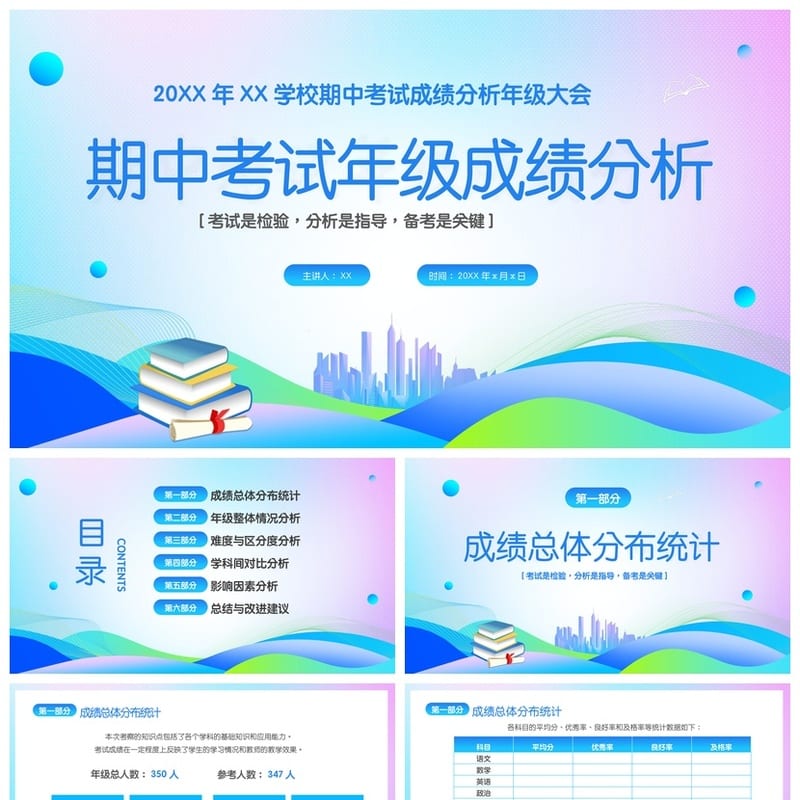 考试质量成绩分析PPT模板 教学课件 教师数据分析汇报素材 - 小学PPT 模板