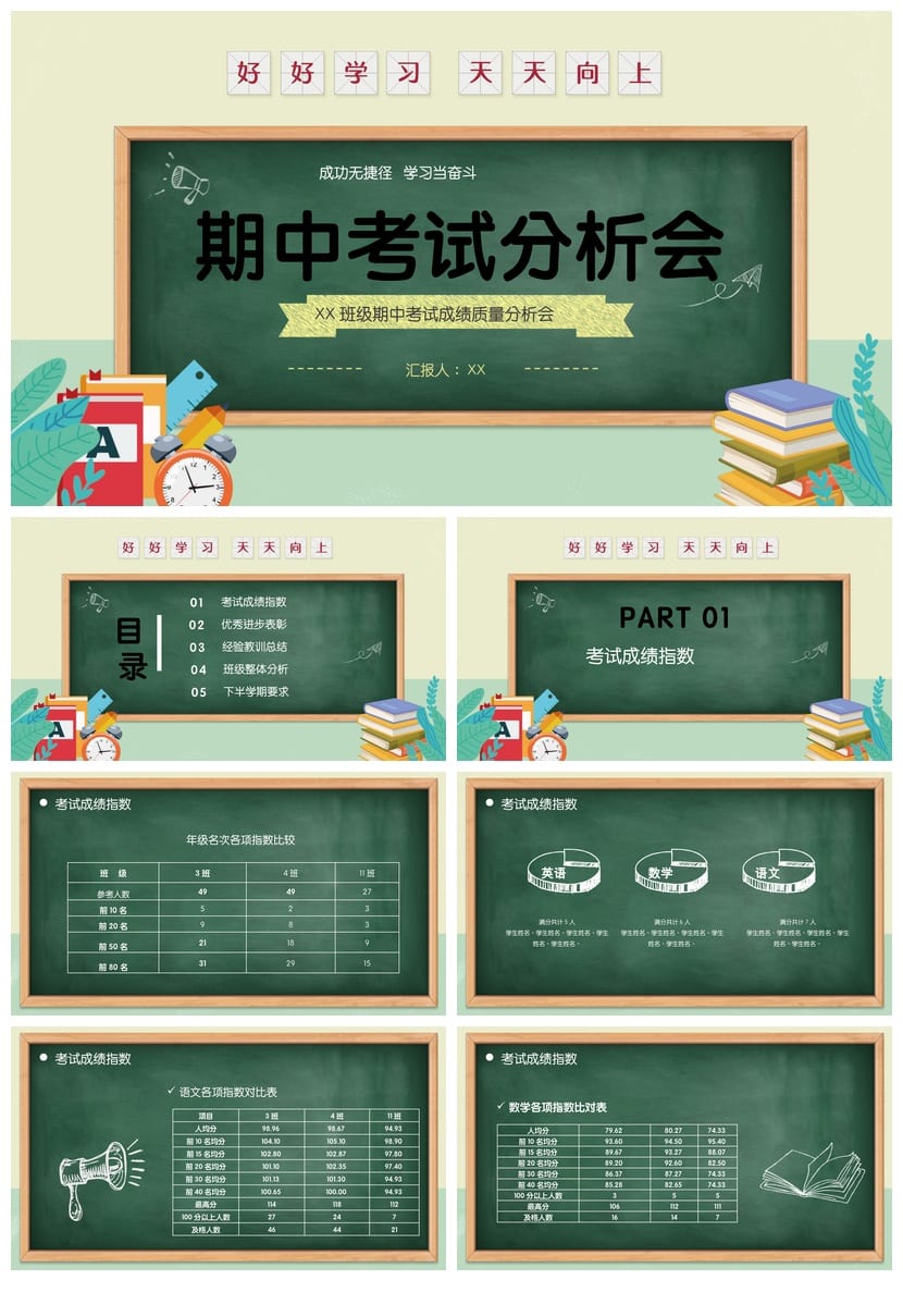 考试质量分析PPT模板 成绩报告课件素材 教学评估总结pptx - 第1页预览