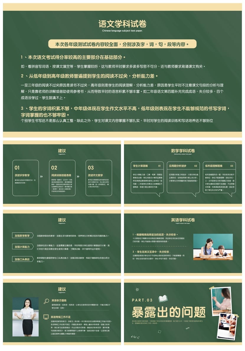 考试质量成绩分析PPT模板 学生教师课件素材 数据图表pptx - 第2页预览