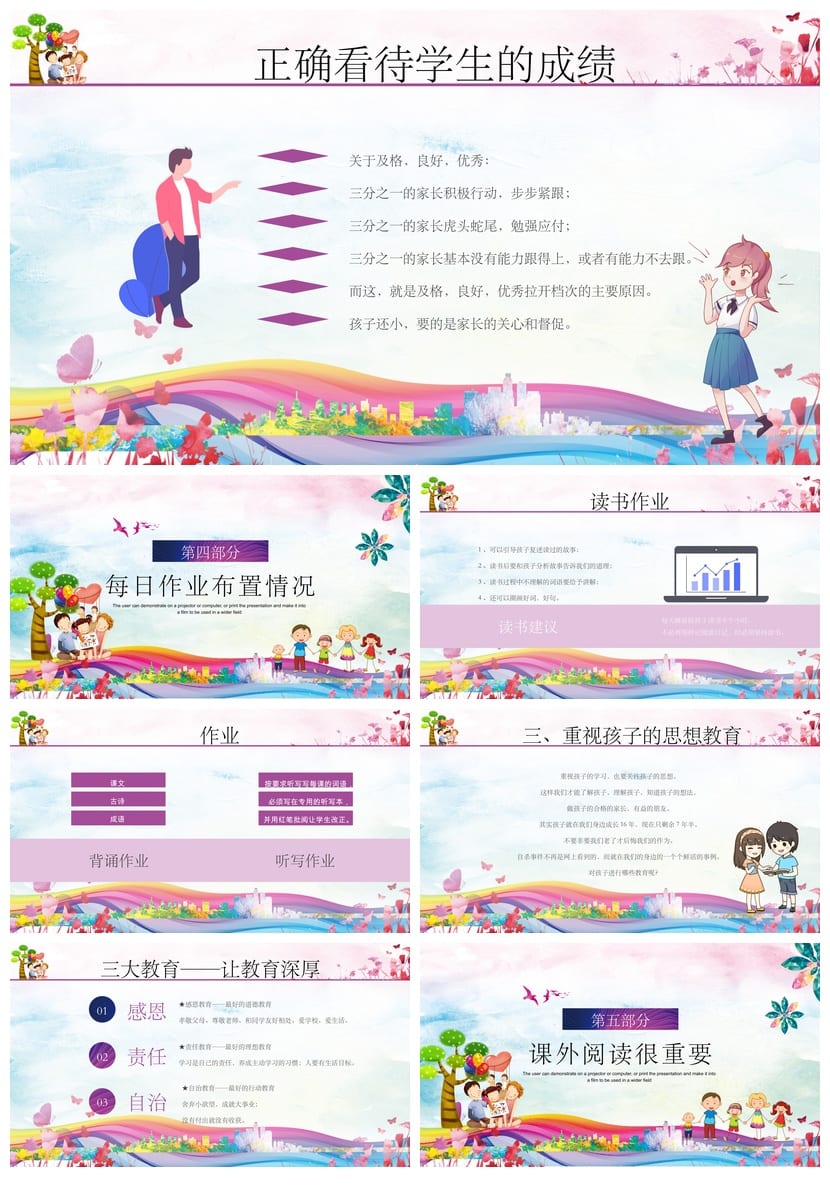 三年级小学家长会PPT模板 三年级家长会课件模板素材 - 第3页预览