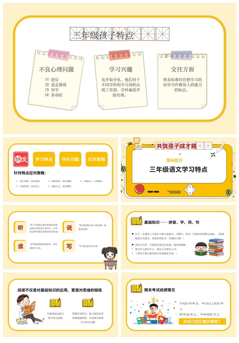 家长会PPT模板三年级语文 共筑孩子成才路课件pptx素材 - 第2页预览