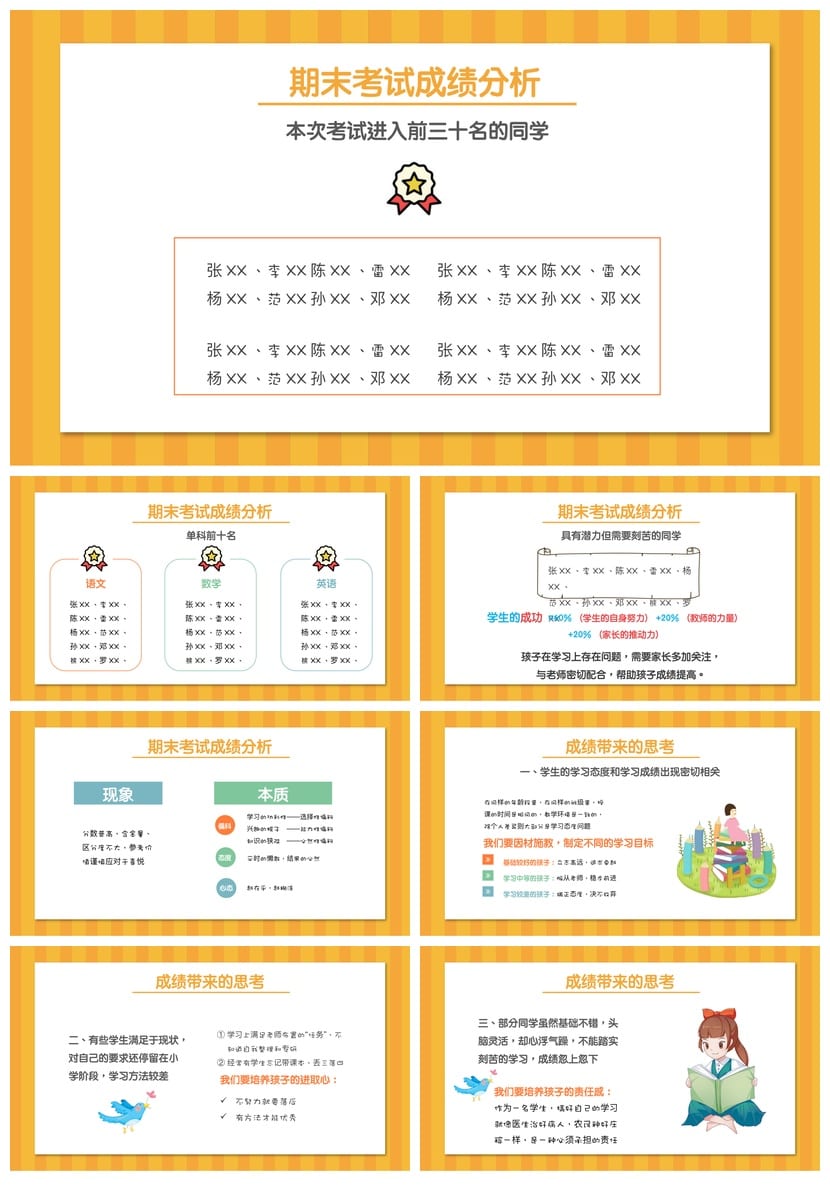 小学三年级家长会PPT模板 期末家长会课件素材 - 第2页预览