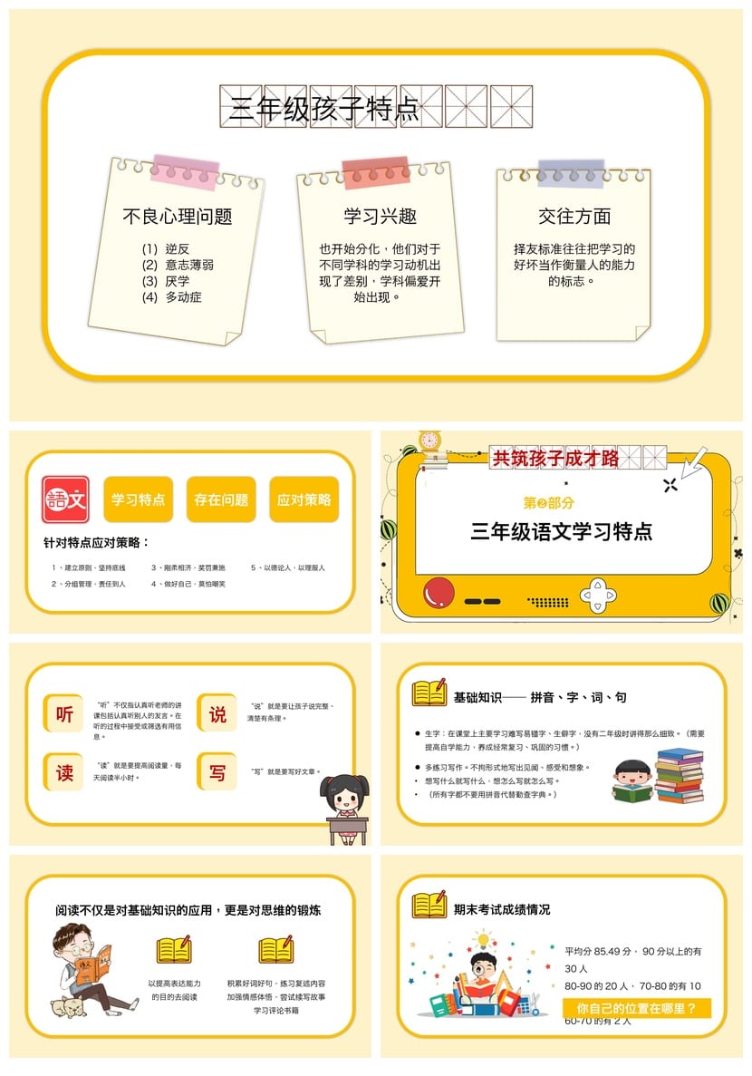 小学家长会三年级语文PPT模板 语文家长会课件素材 电子文档 - 第2页预览