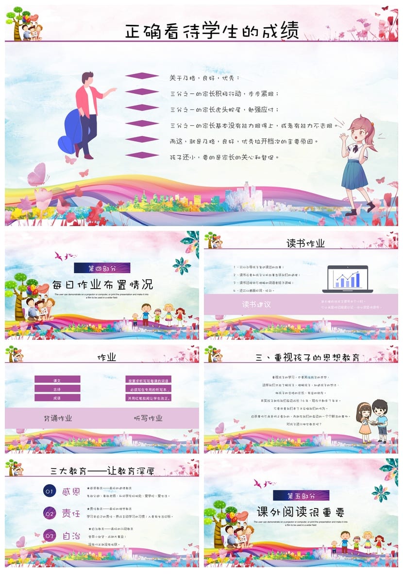 三年级家长会PPT模板 三年级家长会PPT素材 小学家长会课件模板 - 第3页预览