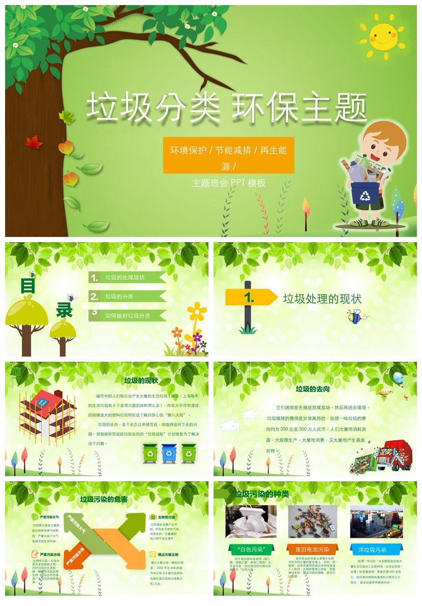 垃圾分类主题班会PPT课件 环保教育班会电子版素材 - 第1页预览