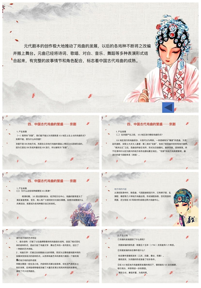 文艺戏曲PPT模板 梨园春秋古典戏曲课件ppt素材 中国风戏剧主题 - 第4页预览