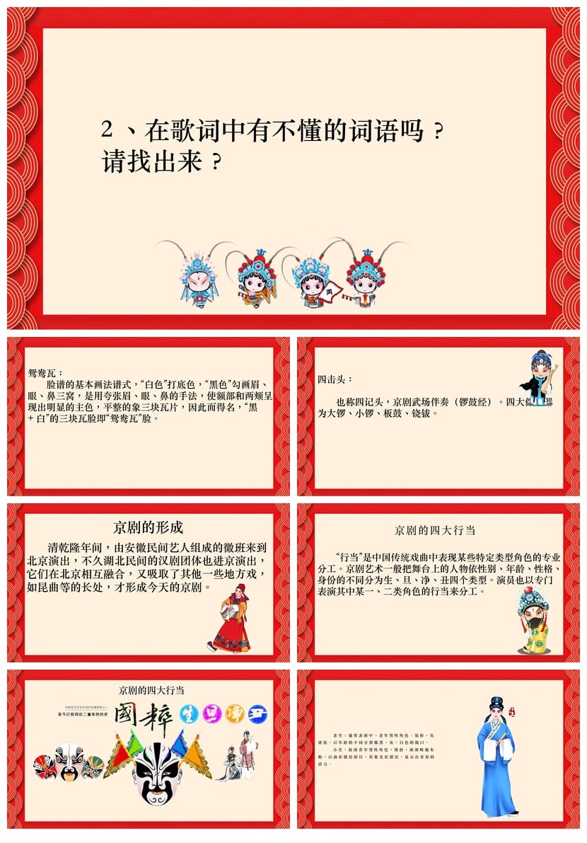 文艺戏曲京剧文化PPT模板 梨园百花戏歌主题设计素材 - 第2页预览