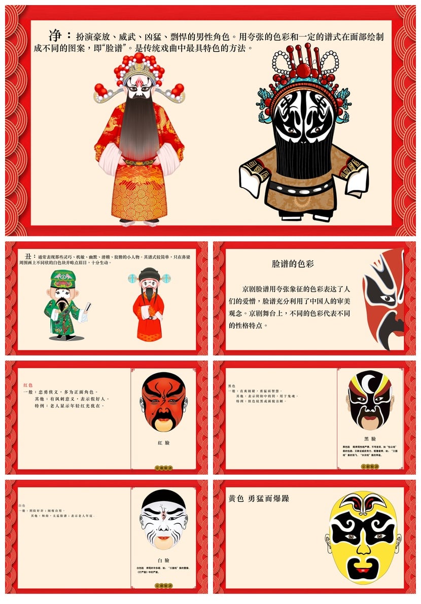 文艺戏曲京剧文化PPT模板 梨园百花戏歌主题设计素材 - 第4页预览