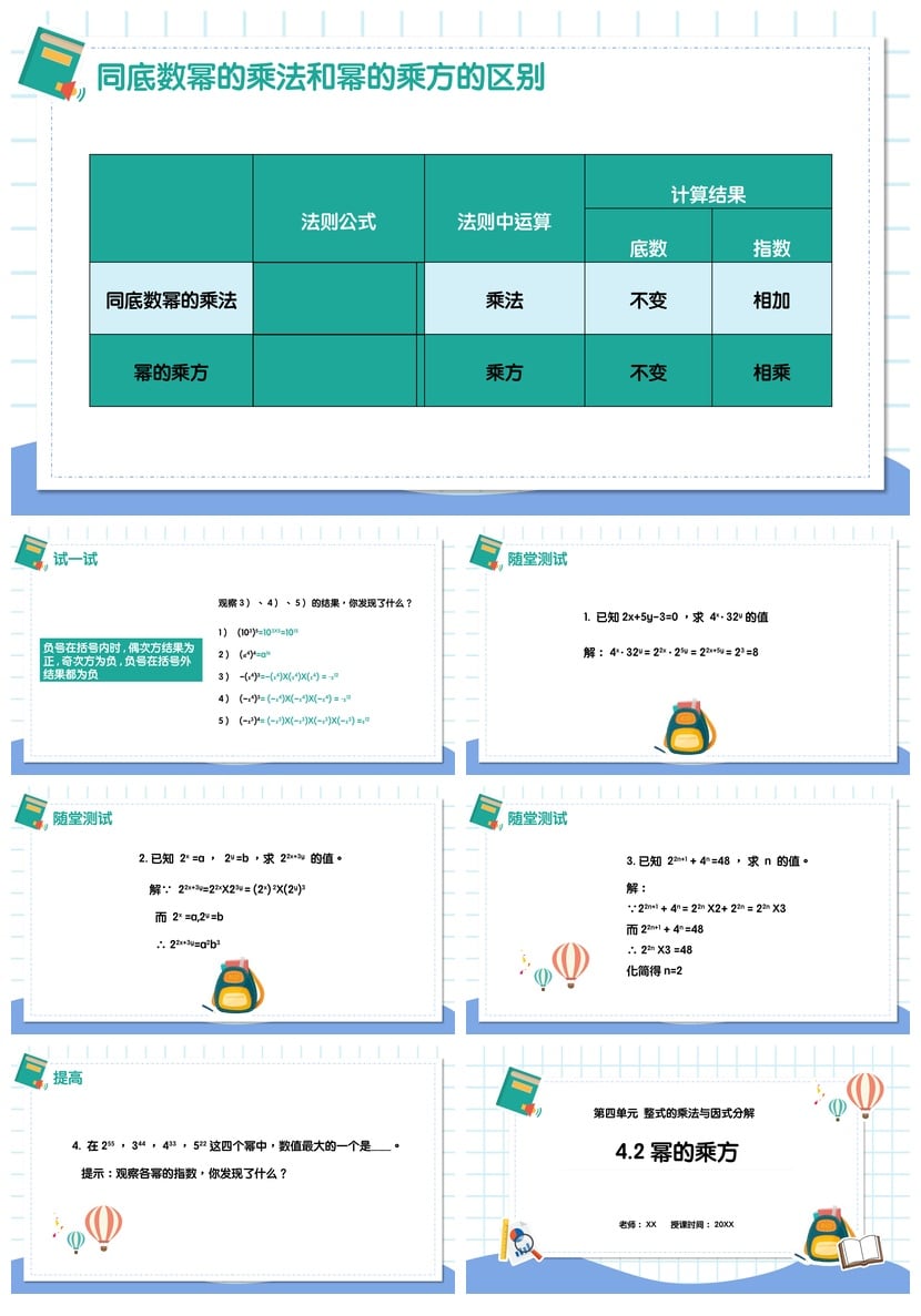 数学说课PPT模板 整式乘法与因式分解 幂的乘方教学课件pptx - 第2页预览