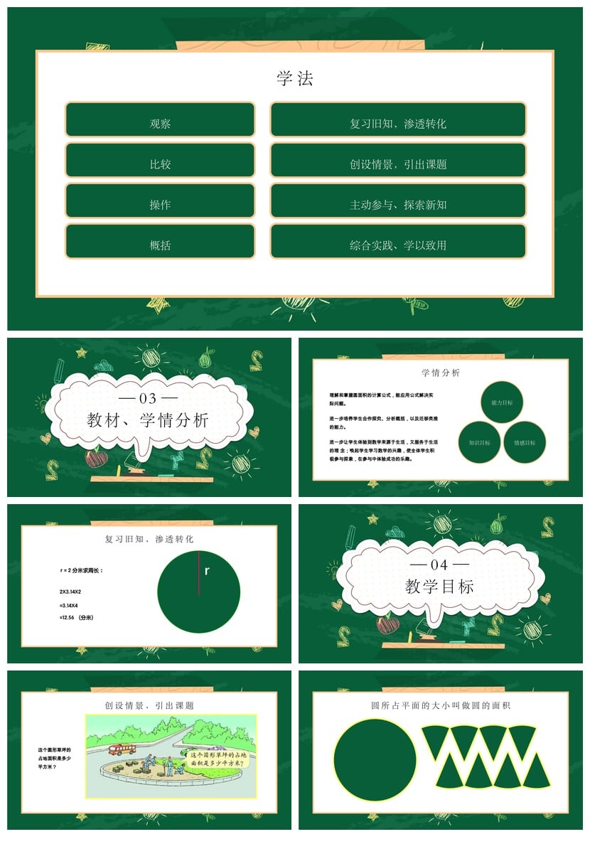 数学说课PPT模板 圆的面积课件 附中学公开课教学素材 - 第2页预览
