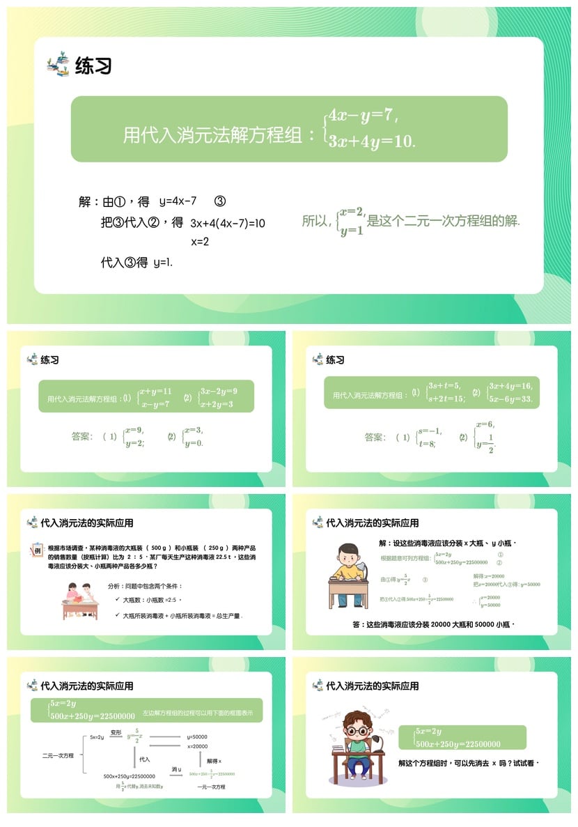 数学说课PPT模板 二次元一次方程组教学课件 PPTX素材 - 第3页预览