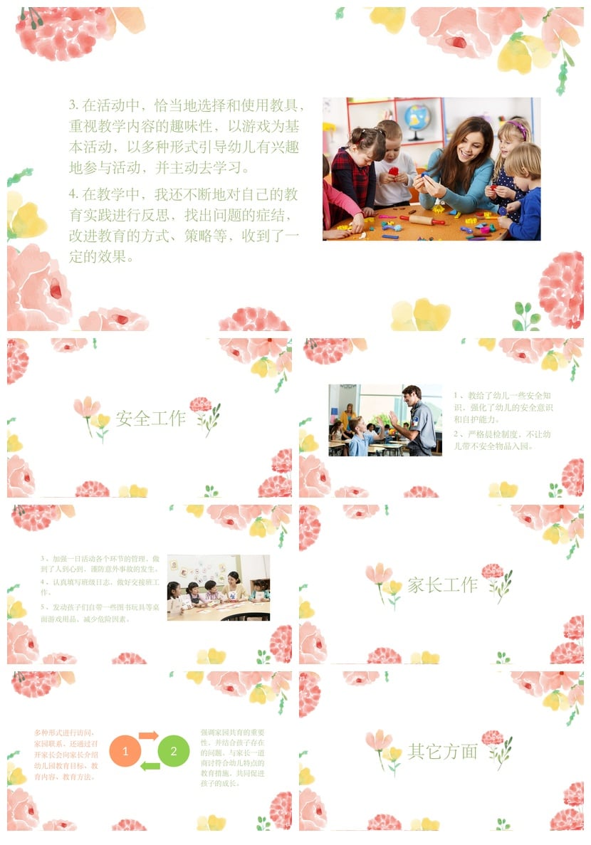 幼儿园教师述职报告PPT模板 年度工作总结汇报课件素材pptx - 第2页预览