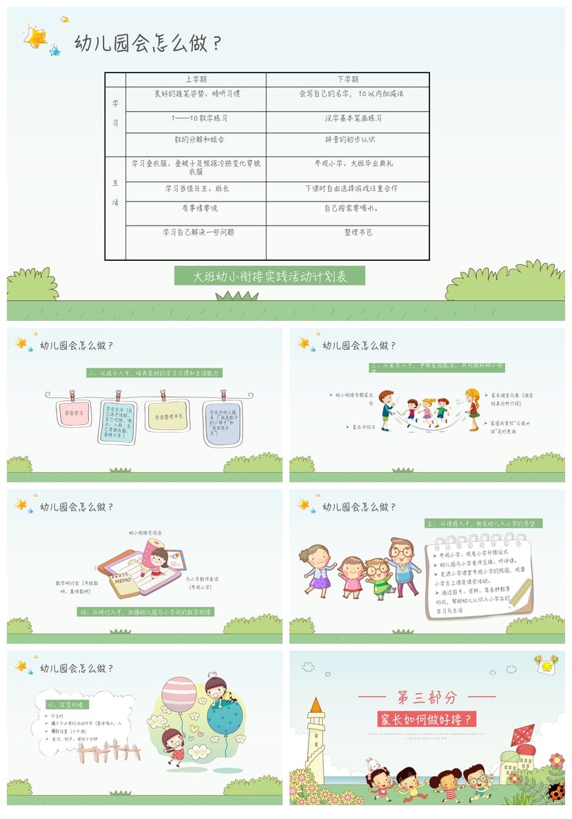 幼儿园期末家长会PPT模板 大班幼小衔接家长会通用课件素材 - 第3页预览