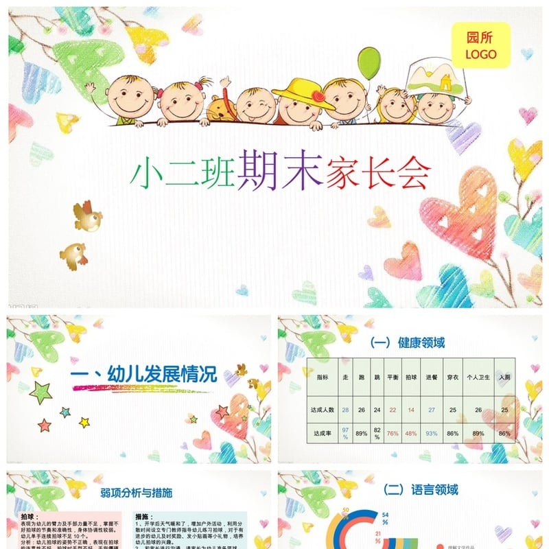 幼儿园期末家长会PPT模板 小二班家长会汇报课件 - 幼儿园PPT 模板