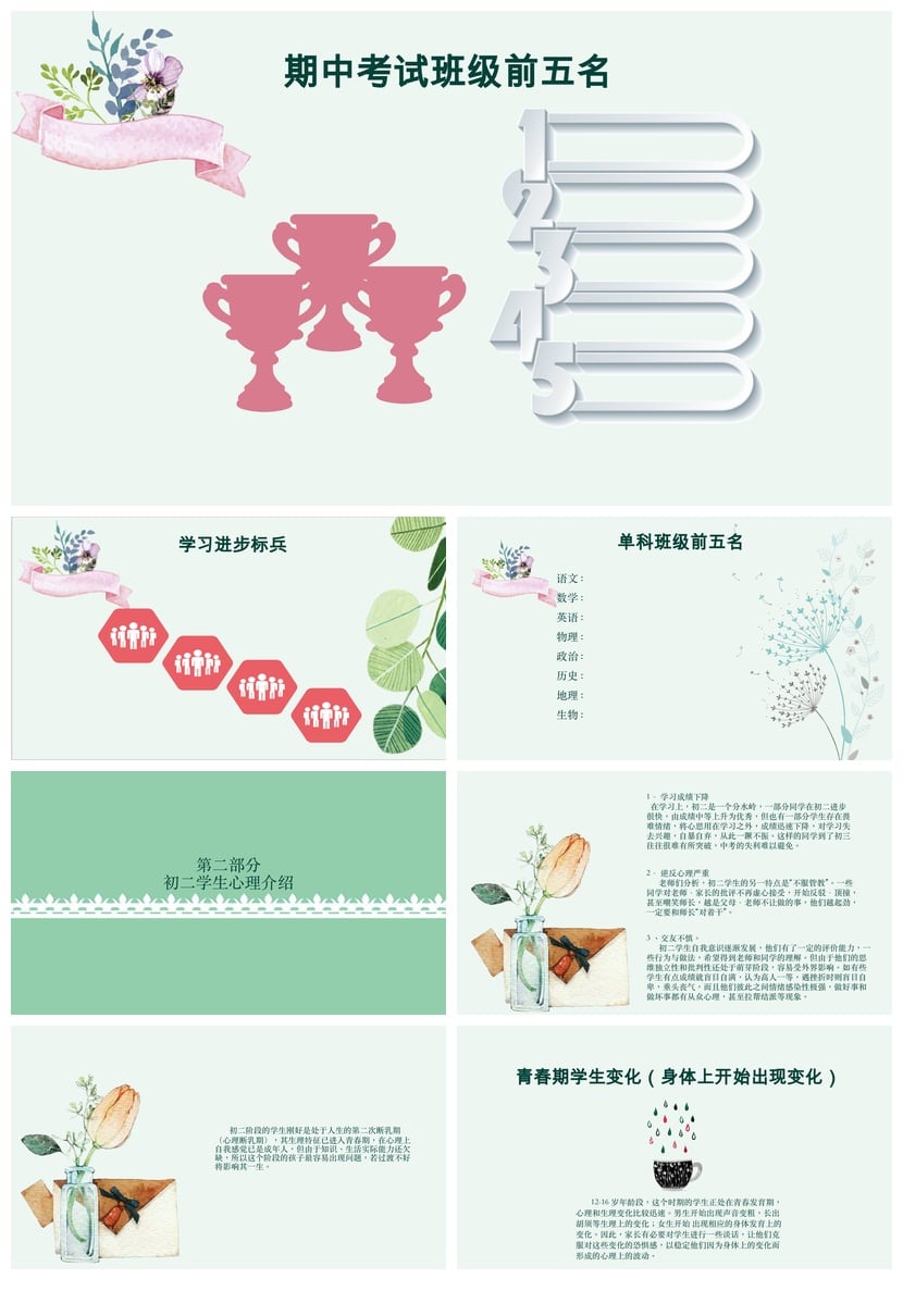 初中家长会PPT模板 初一初二初三家长会课件 家长会课件素材 - 第2页预览