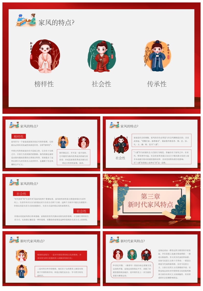 家风家训PPT模板 中国传统文化礼仪家规家训素材 - 第2页预览