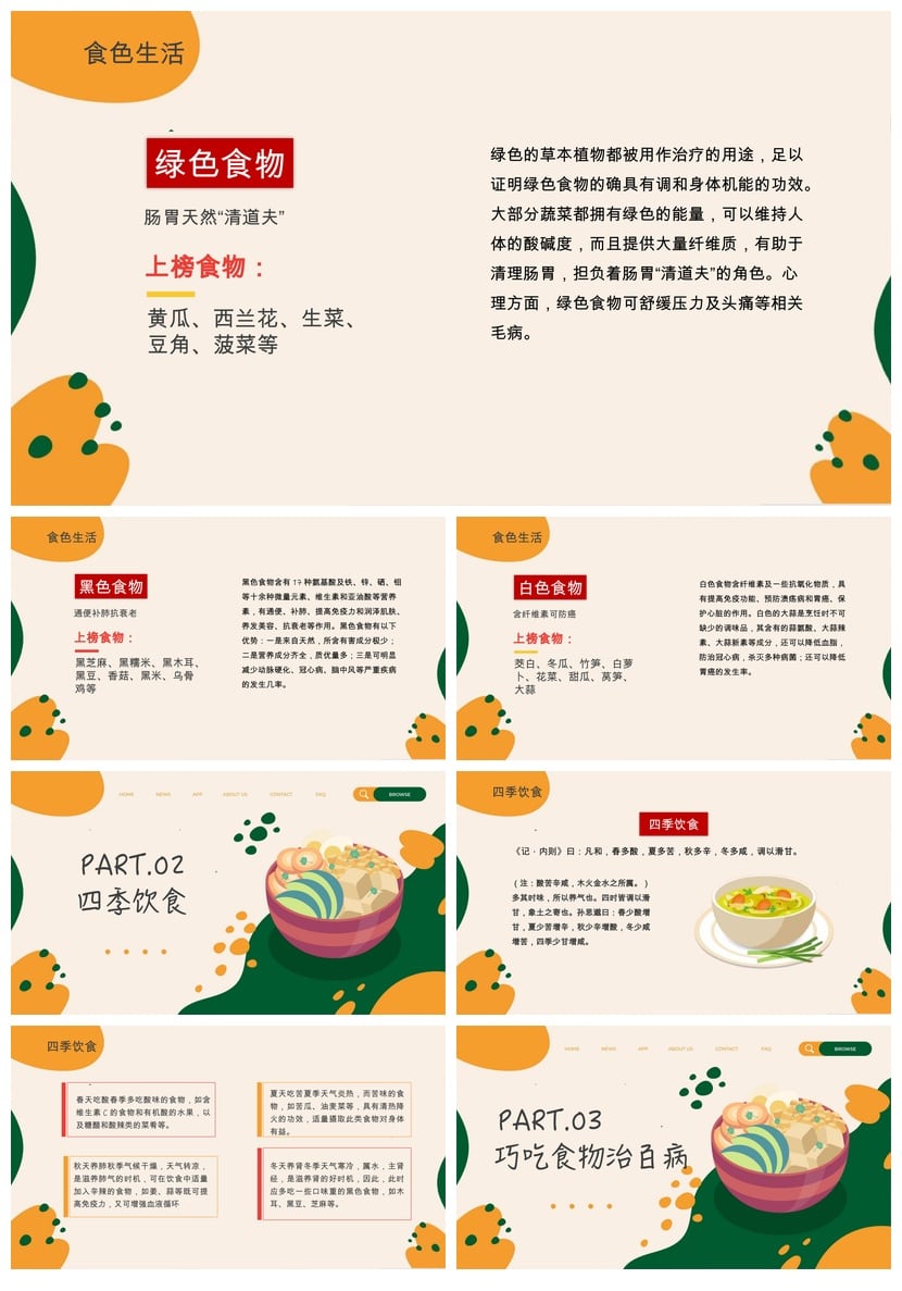 健康饮食PPT模板 食品安全生活常识 营养餐搭配素材pptx - 第2页预览