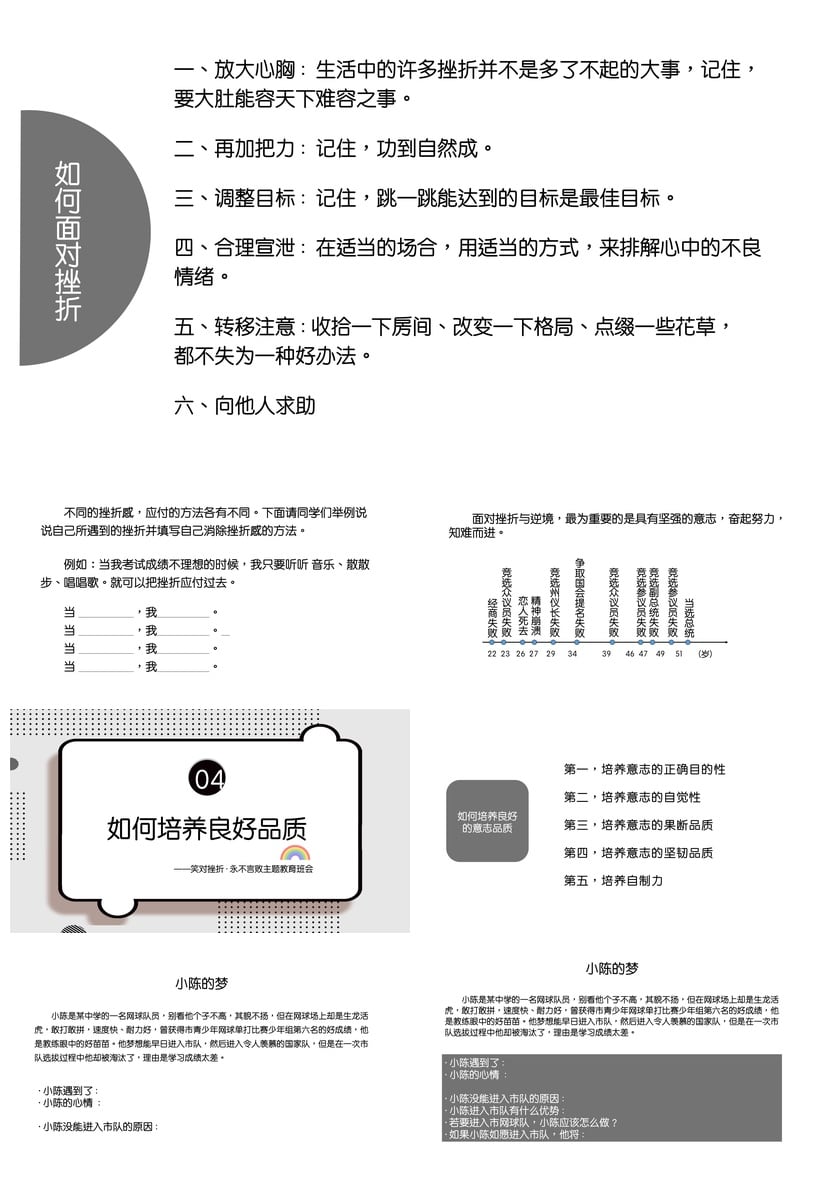 儿童教育挫折主题班会PPT模板 笑对挫折永不言败主题教育素材 - 第3页预览
