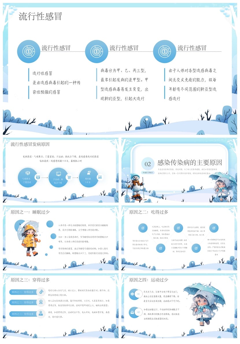 冬季传染病预防PPT模板 幼儿健康防护PPT课件 冬季预防传染病素材 - 第2页预览