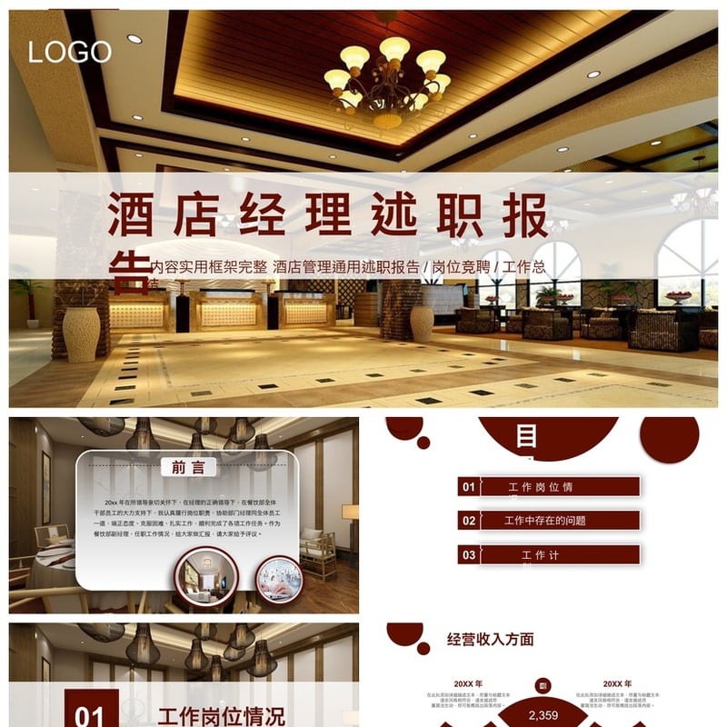 年终总结酒店经理述职报告PPT模板 述职竞聘工作总结PPT素材模板 - 工作PPT 模板