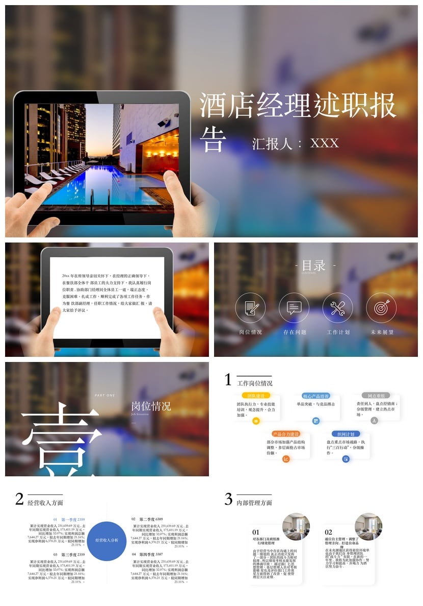 酒店经理述职报告PPT模板 年终总结述职PPT素材 酒店管理岗位竞聘 - 第1页预览