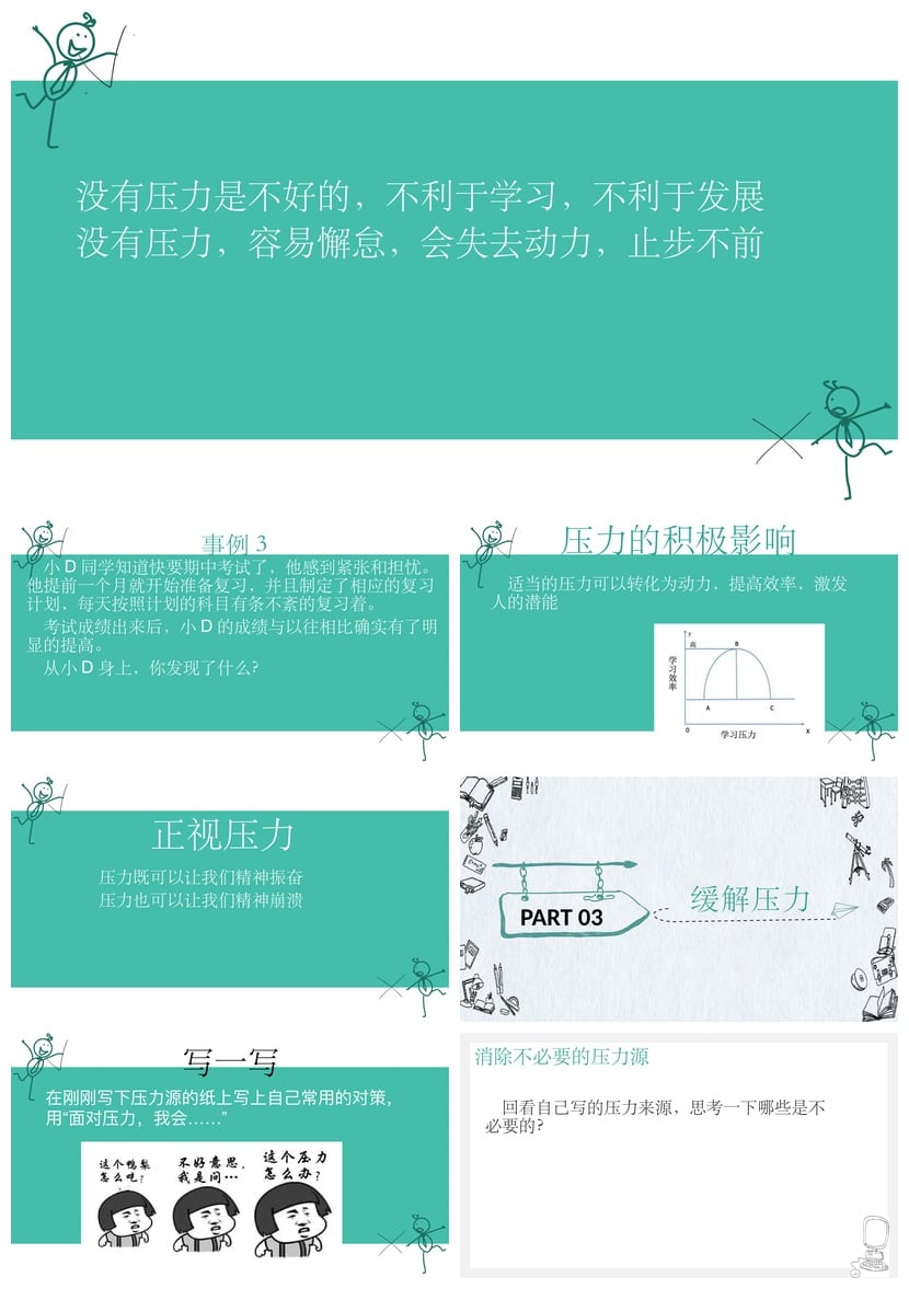 开学心理疏导PPT模板 学生心理健康课件素材 焦虑压力调节主题 - 第5页预览