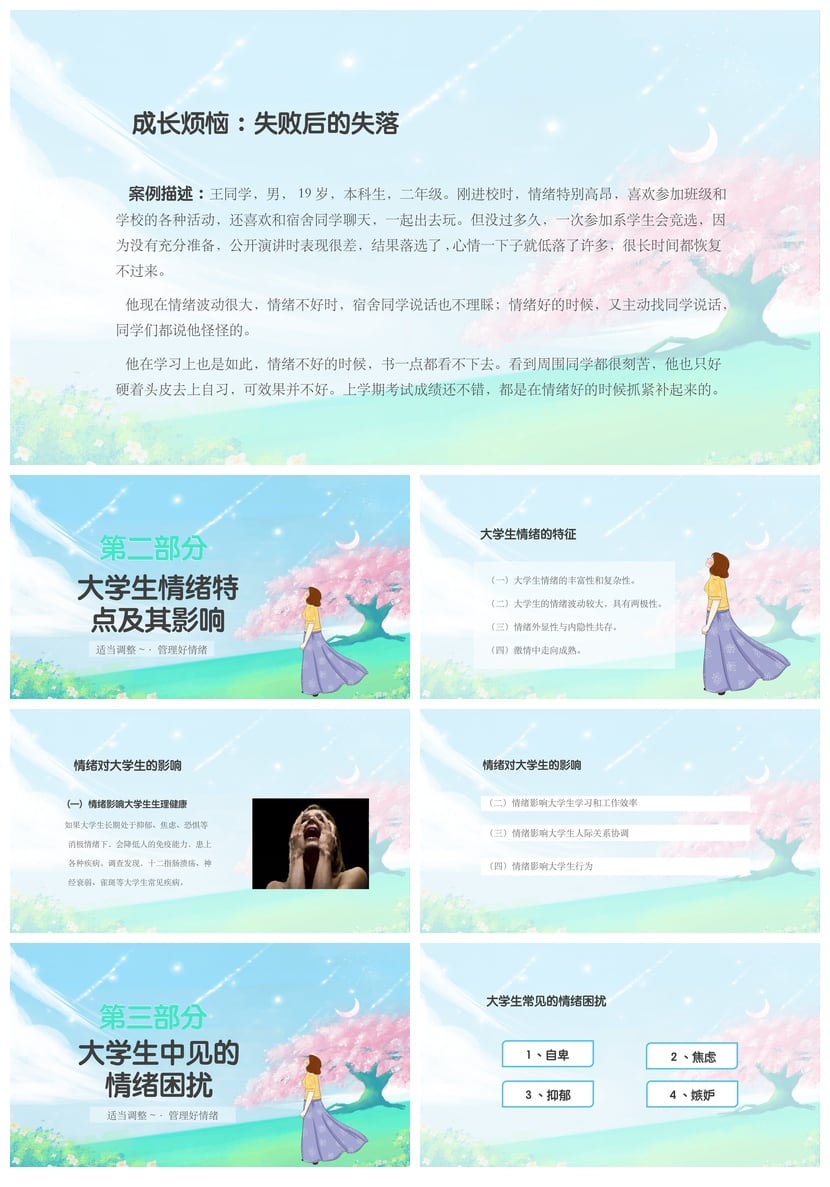 开学心理疏导PPT模板 大学生情绪管理课件成品 pptx素材 - 第2页预览