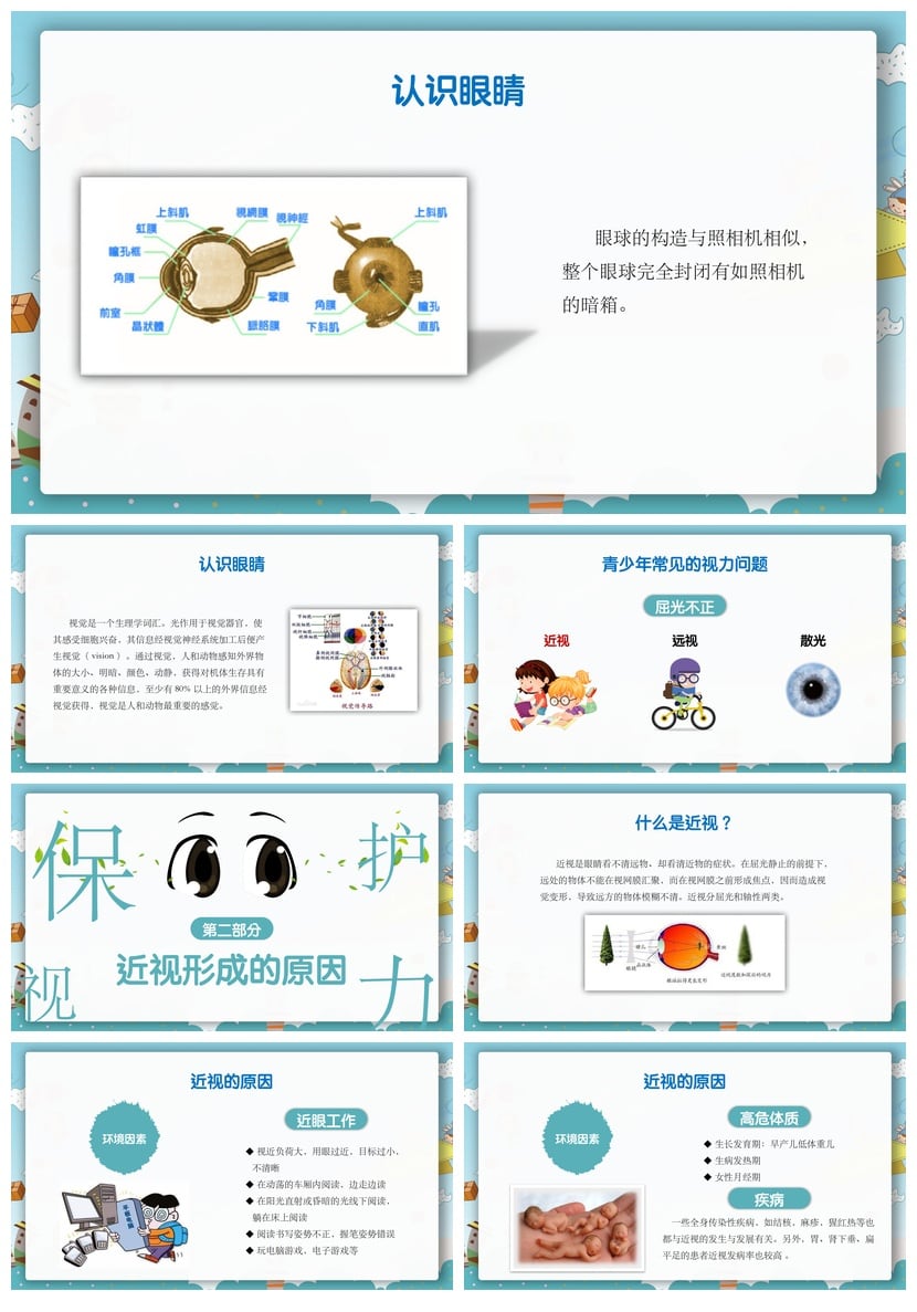 护眼爱眼PPT模板素材 预防近视保护视力教学课件PPTX - 第2页预览