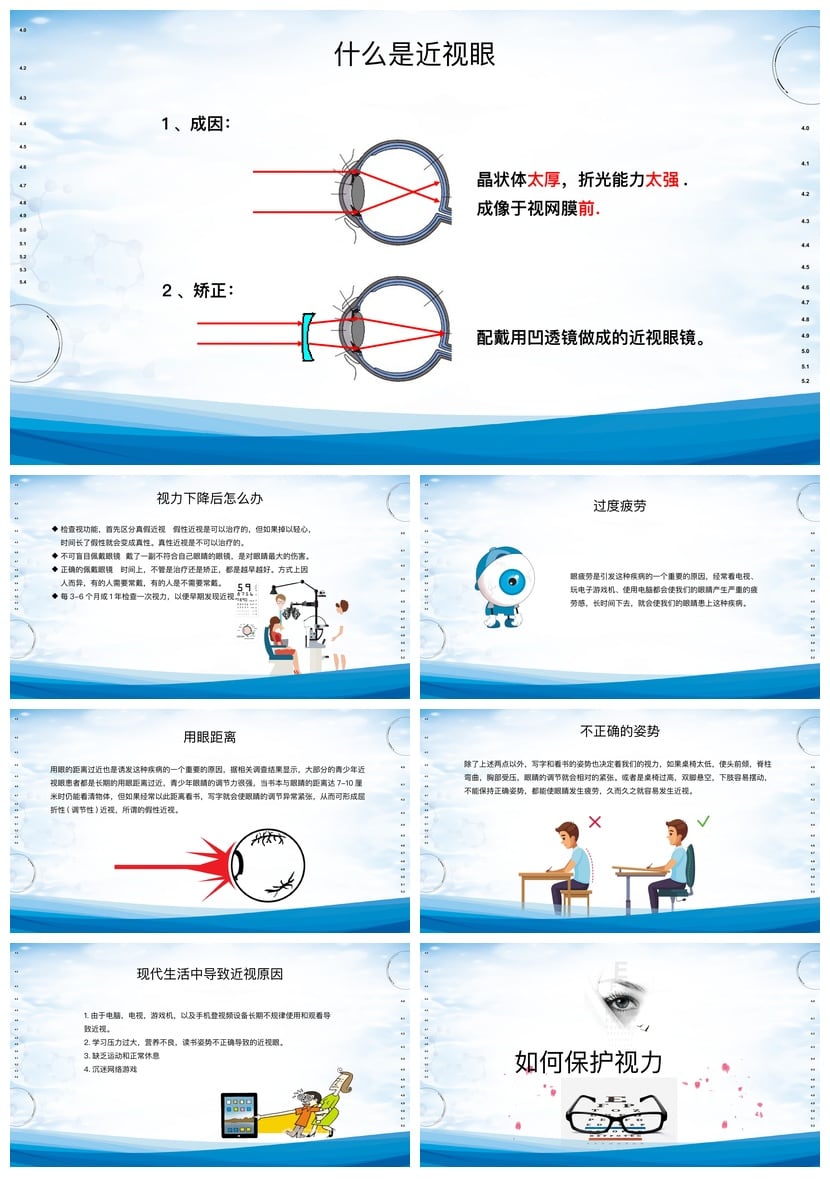 护眼爱眼PPT模板 预防近视眼健康课件 全国爱眼日素材 - 第2页预览
