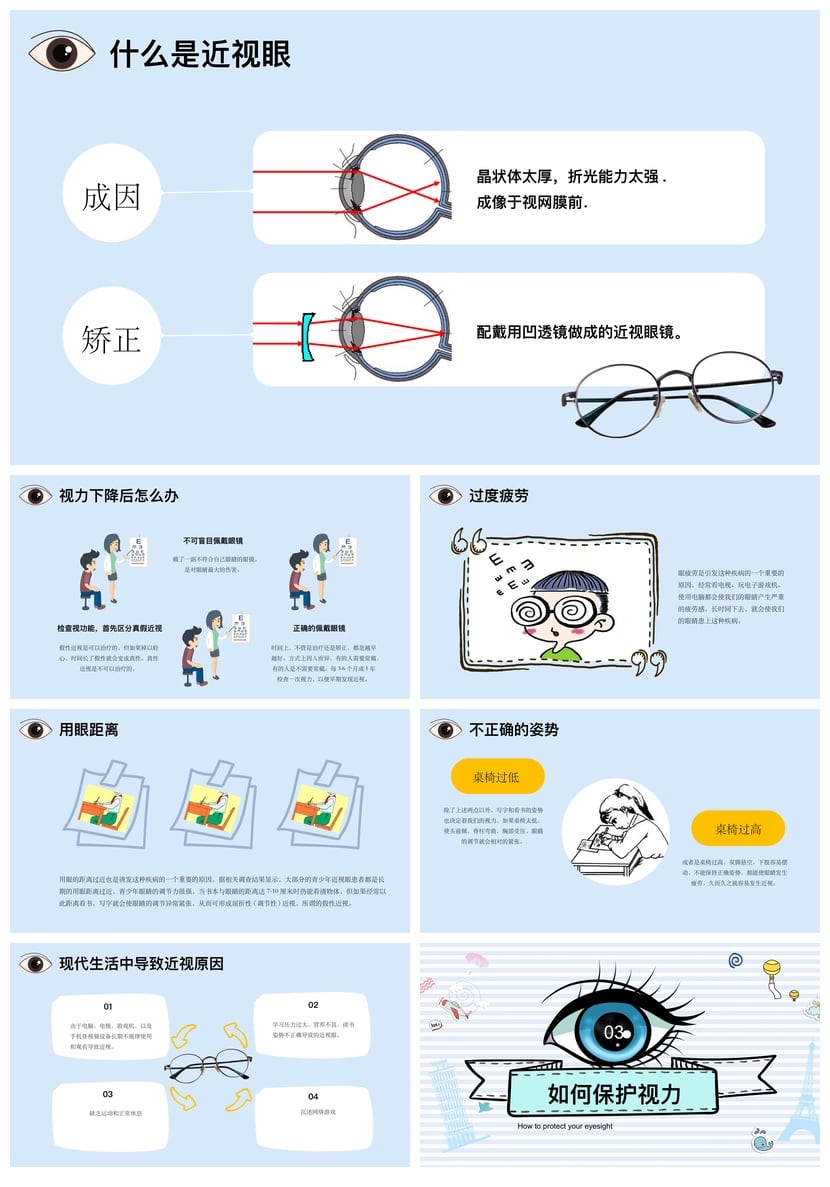 护眼爱眼PPT模板 保护视力课件素材 眼科知识教学幻灯片 - 第2页预览