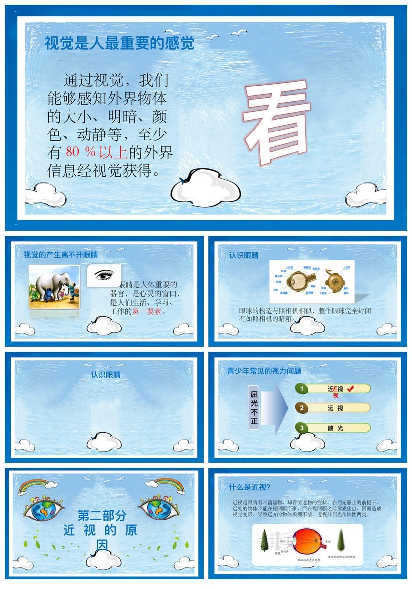 护眼爱眼PPT模板素材 预防近视课件设计 保护眼睛教学演示 - 第2页预览