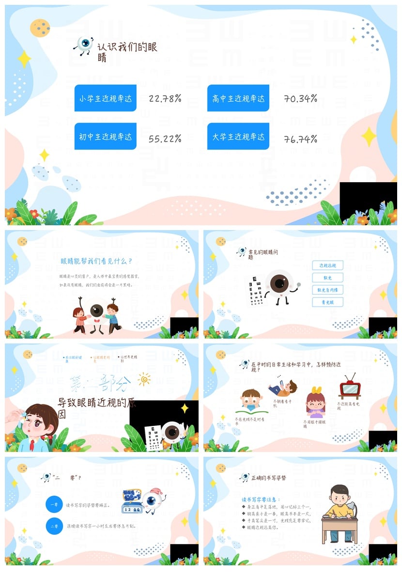 护眼爱眼PPT课件模板 中小学幼儿园保护视力主题班会PPT素材 - 第2页预览
