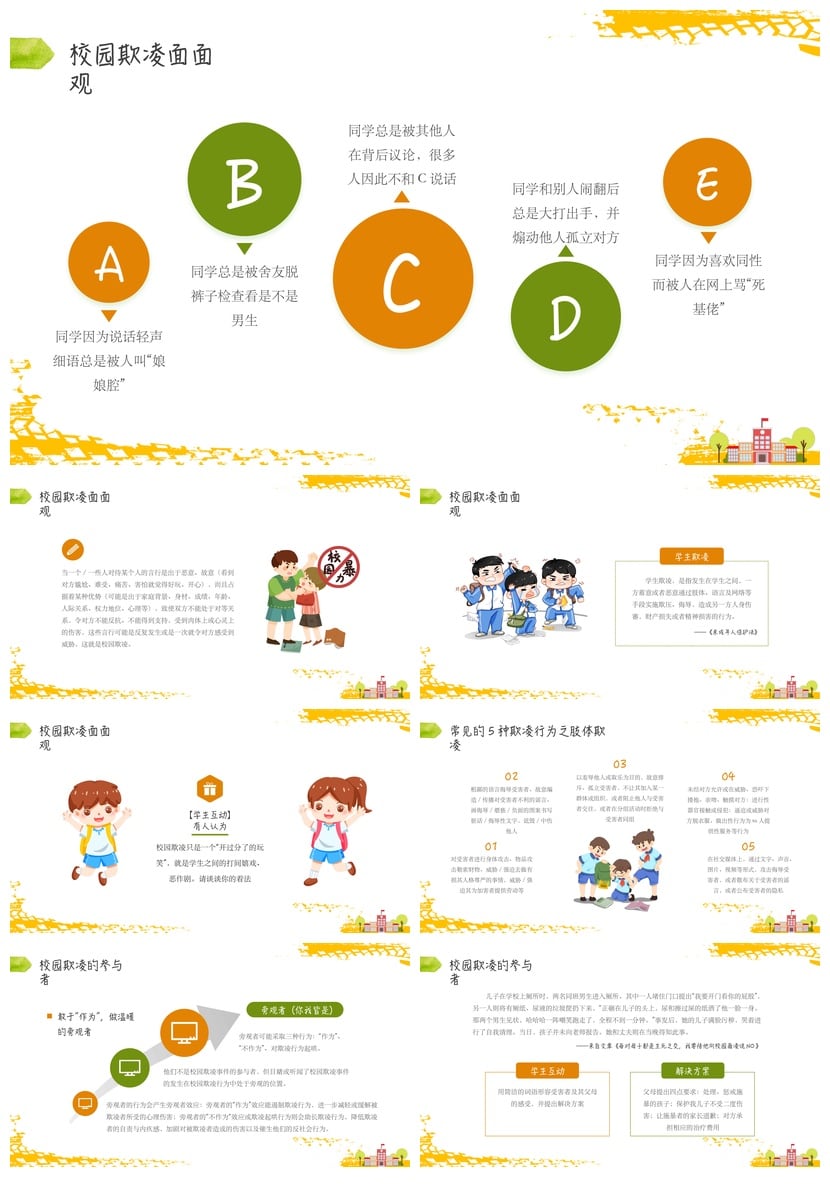 校园安全班会拒绝校园欺凌PPT课件素材模板 防治学生欺凌主题班会 - 第2页预览