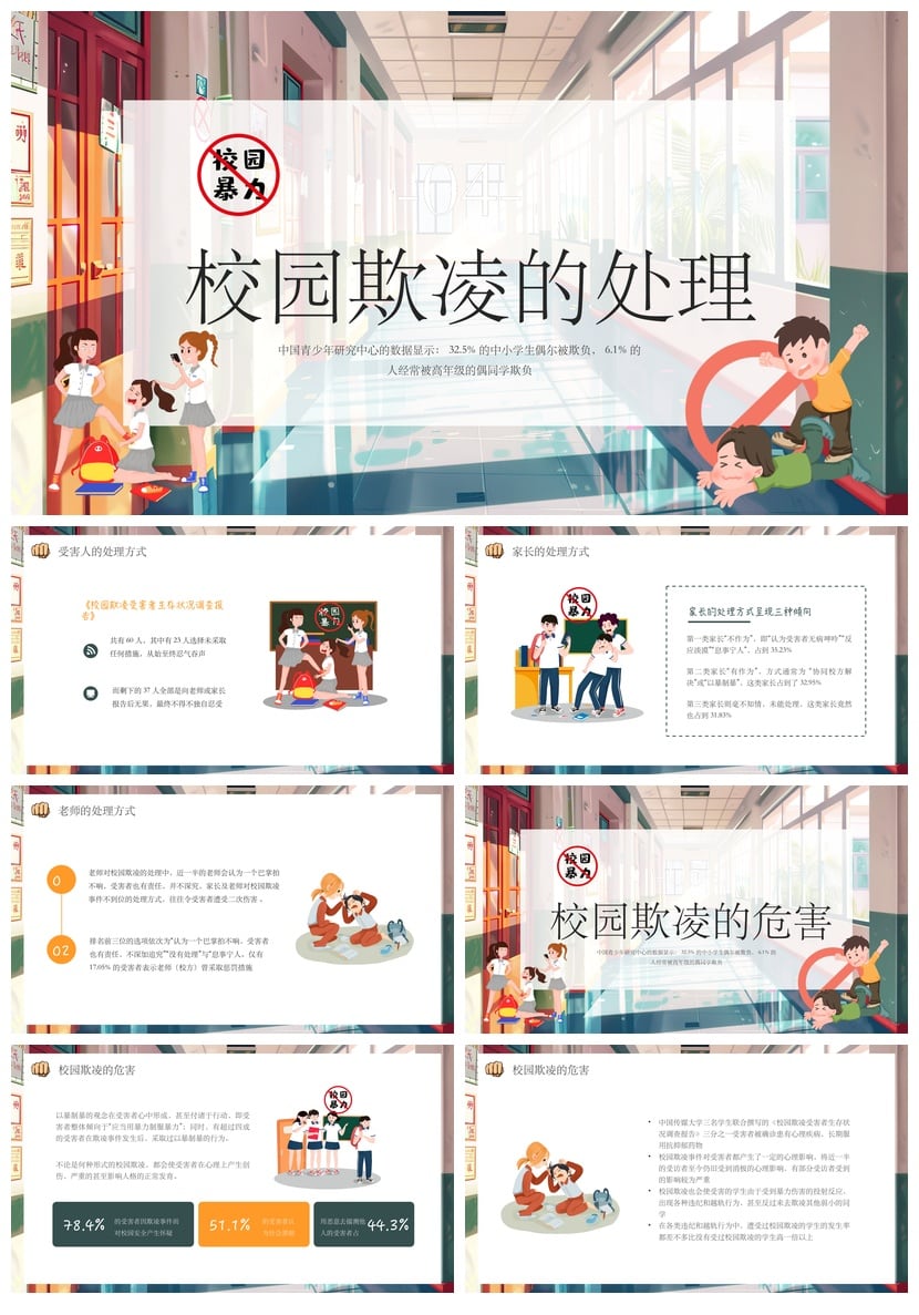 校园安全班会拒绝校园欺凌PPT课件模板 防霸凌主题班会素材 - 第3页预览