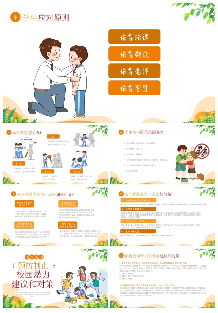 校园安全班会拒绝校园欺凌PPT模板素材 共建和谐校园防暴力课件 - 第4页预览